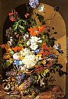 Famous Grapes Paintings - A Still Life with Flowers and Grapes